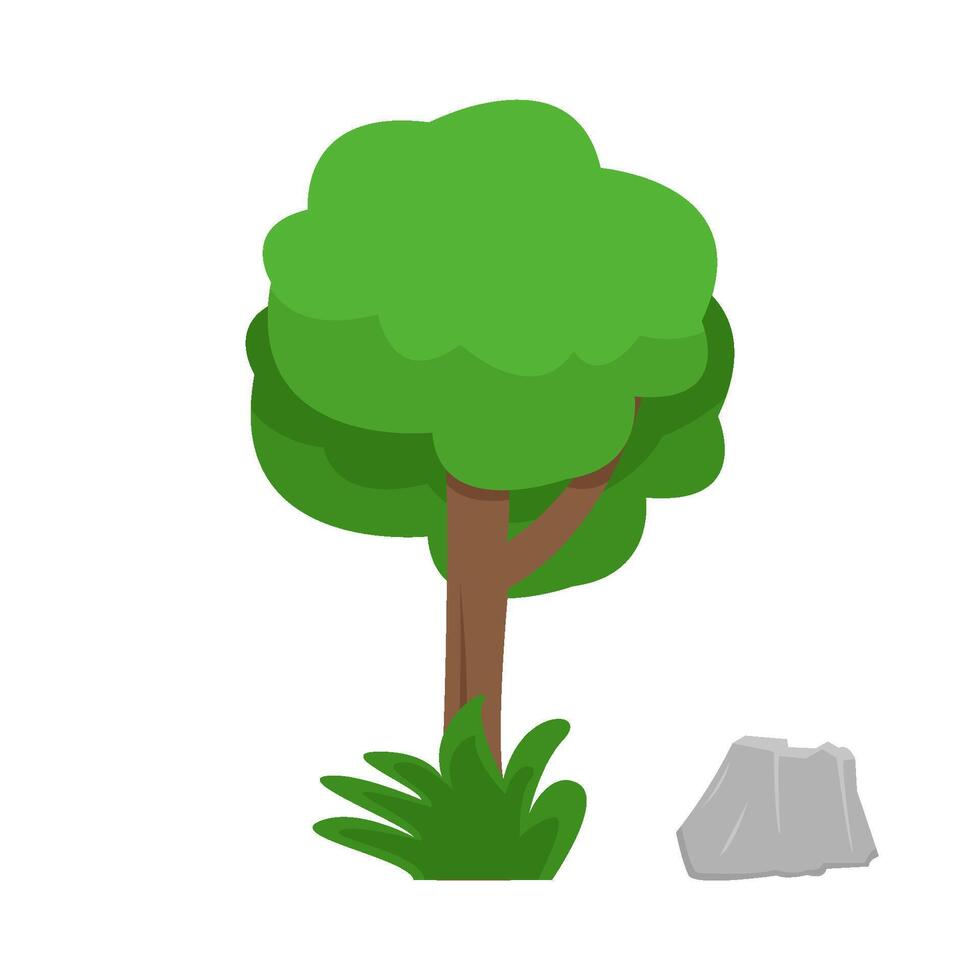 árbol, césped con Roca ilustración vector