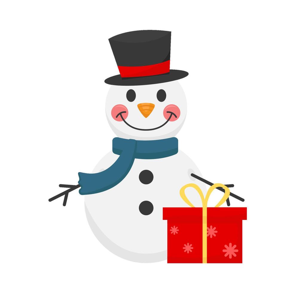 snowman with gift box christmas illustration vector