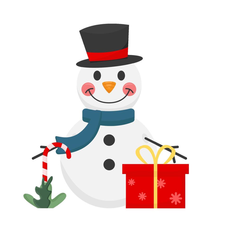 snowman with gift box illustration vector