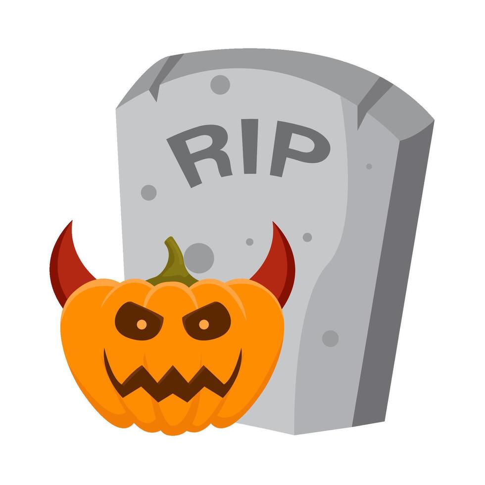 pumpkin halloween devil in tombstone illustration vector