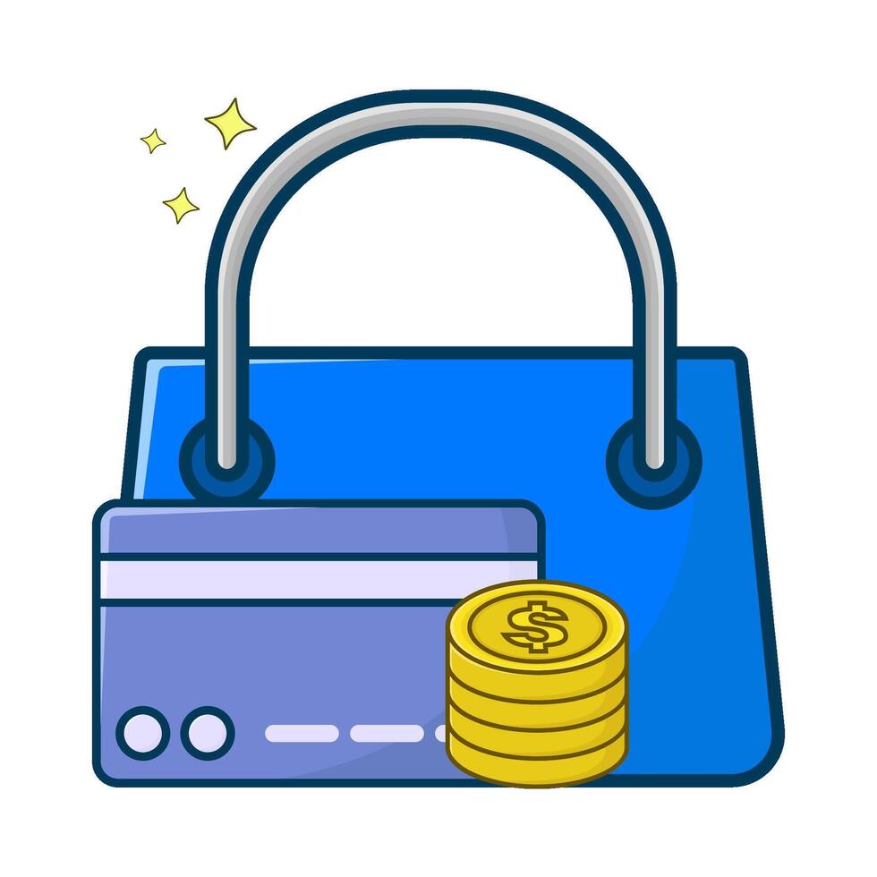 shopping bag, debit card with money coin illustration vector