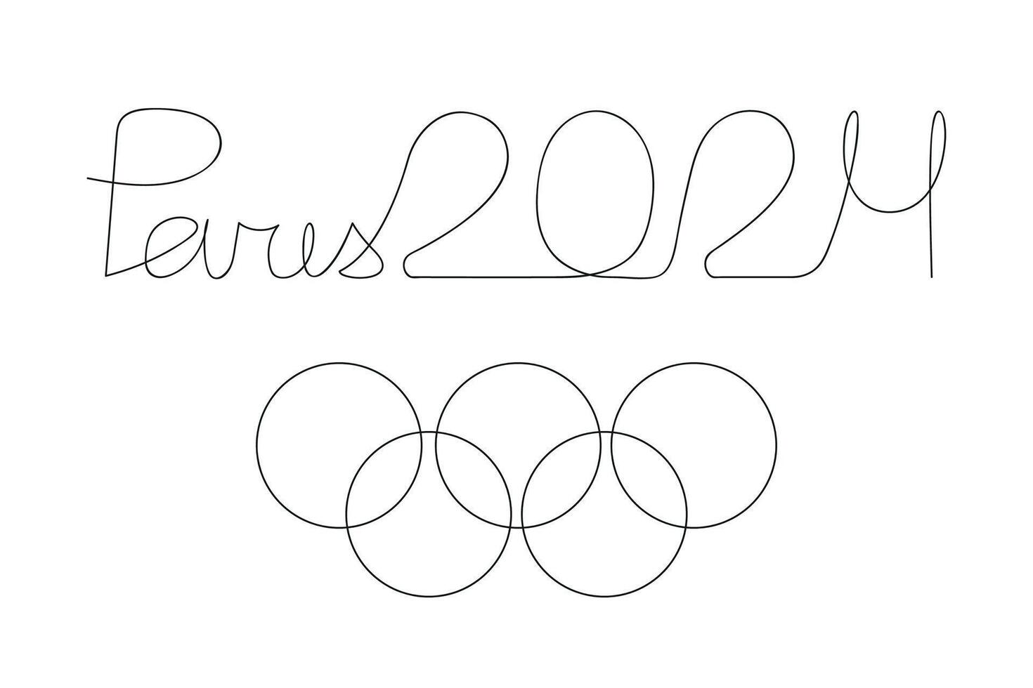 Olympics in France 2024 drawn in one continuous line. One line drawing, minimalism. Vector illustration.