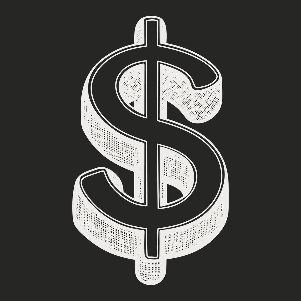 Dollar sign. Hand drawn vector illustration. Isolated on black background.