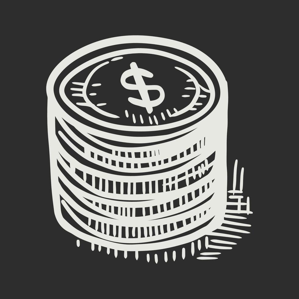Vector illustration of a stack of coins. Hand drawn sketch style.