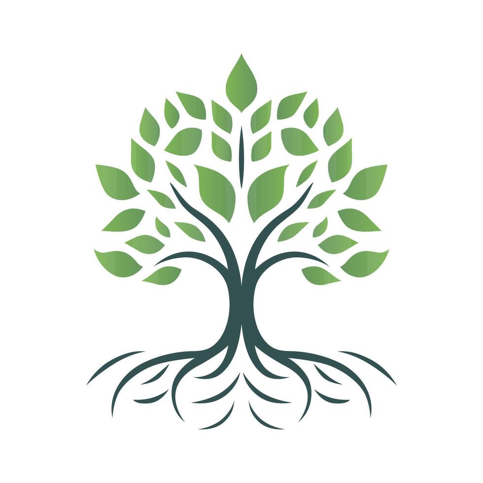Green tree with leaves, ecology concept. Vector illustration isolated on white background.