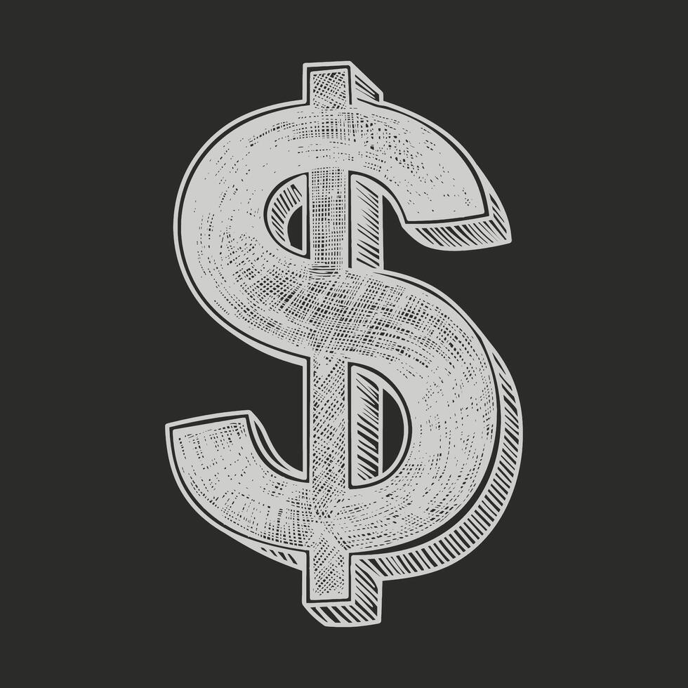 Dollar sign. Hand drawn sketch style vector illustration isolated on black background.