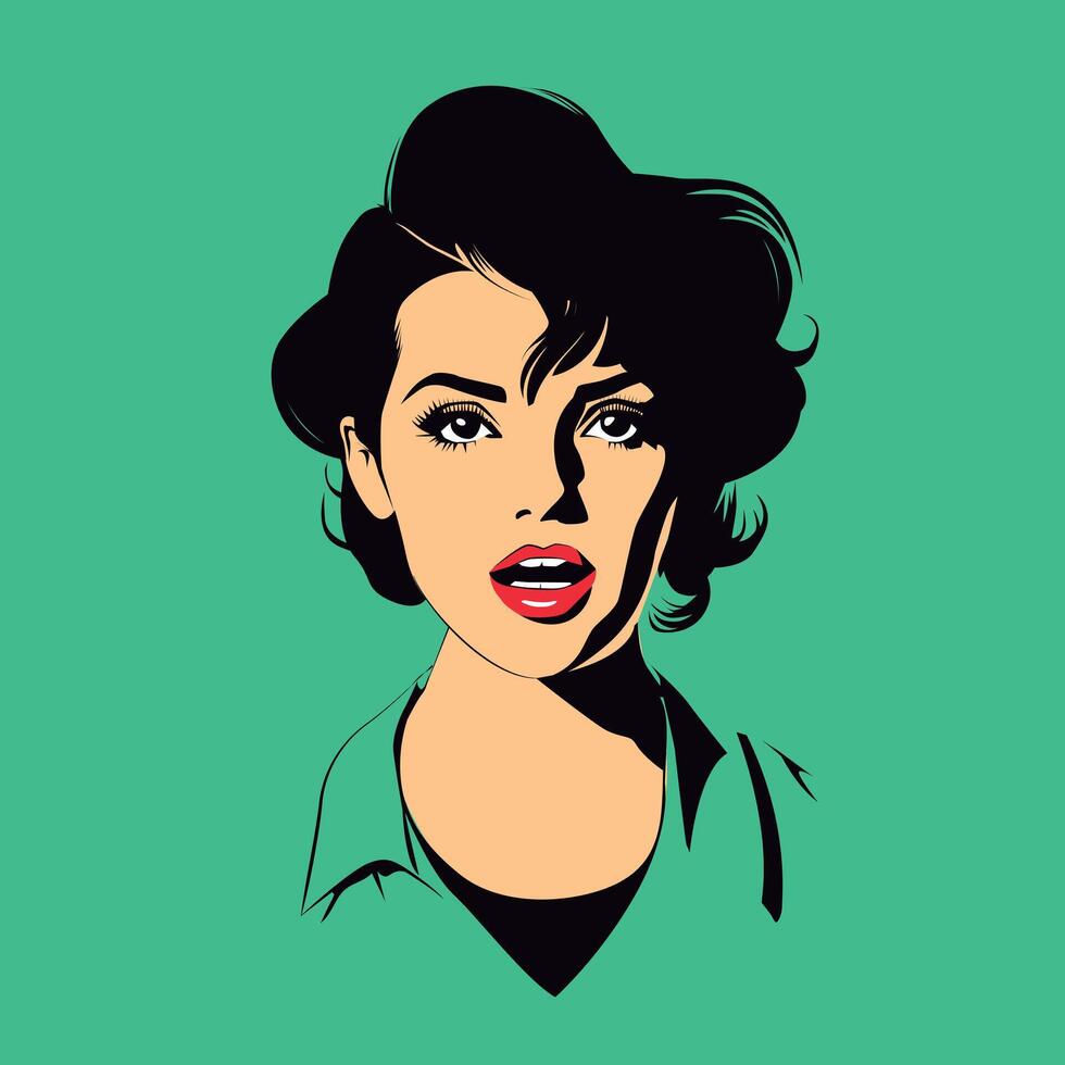 sorprendido alfiler arriba chica, retro mujer popular Arte estilo. mano dibujado vector ilustración.