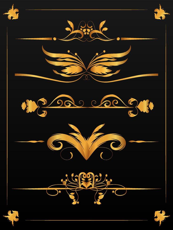 Gold vintage borders and dividers vector