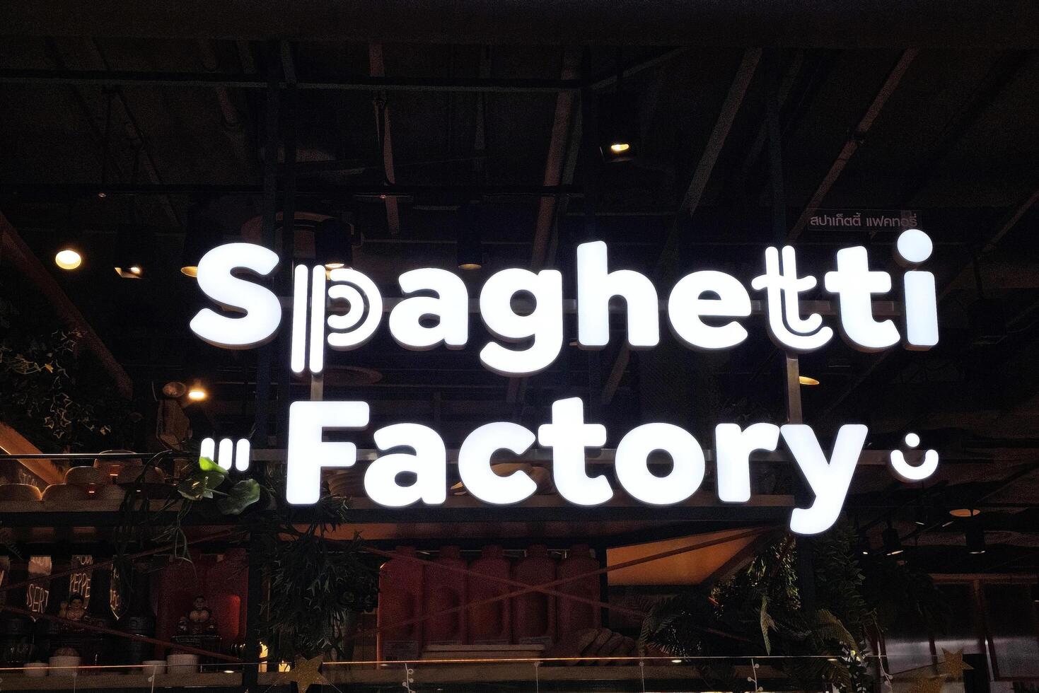 BANGKOK, THAILAND SEPTEMBER 14, 2023 Spaghetti Factory Sign. It is famous Euro fusion restaurant in Thailand that was founded more than 20 years. photo