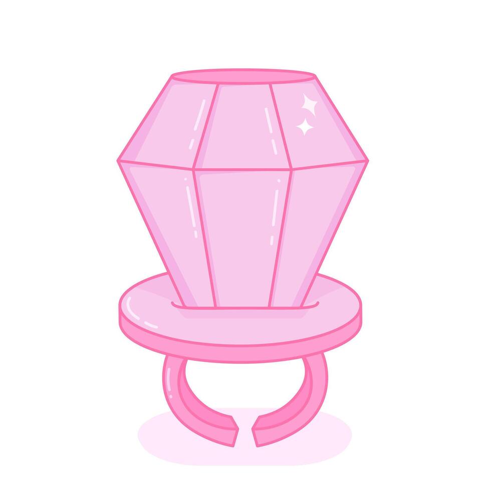 Plastic ring with a large diamond. Candy jewel. Pop style of the 90s. vector