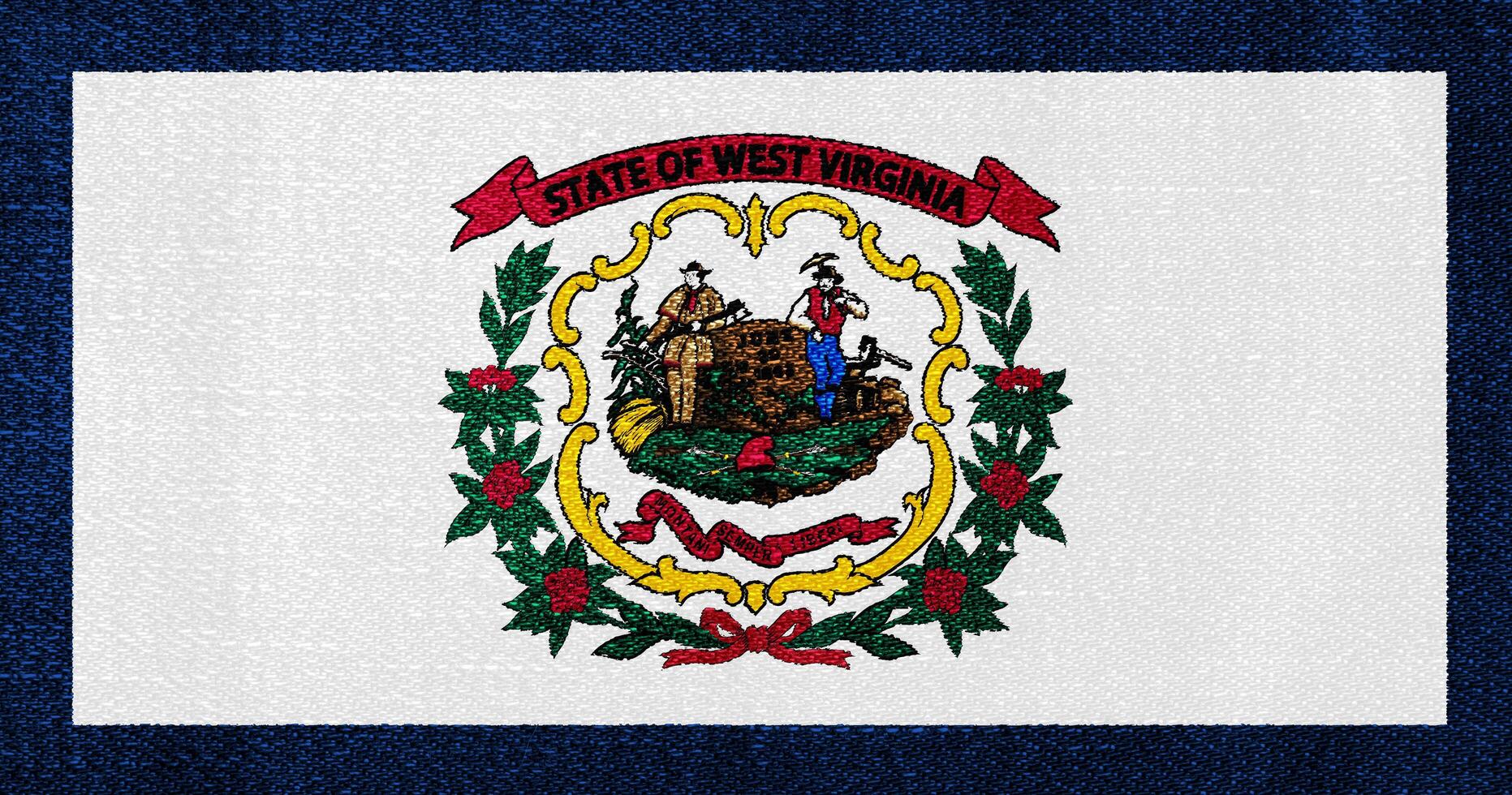 bandera de Oeste Virginia Estados Unidos estado en un texturizado antecedentes. concepto collage. foto