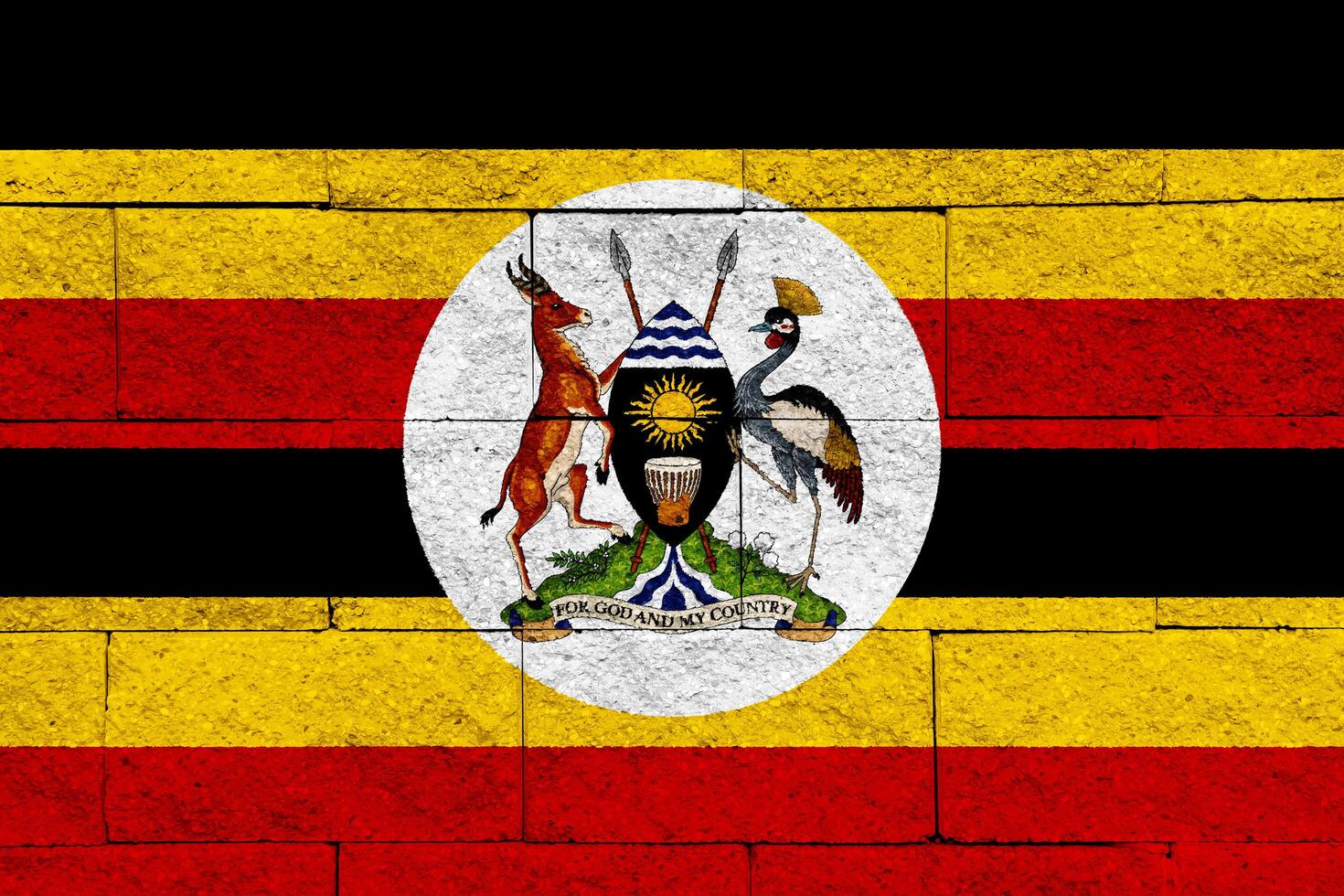 Flag and coat of arms of Republic of Uganda on a textured background. Concept collage. photo