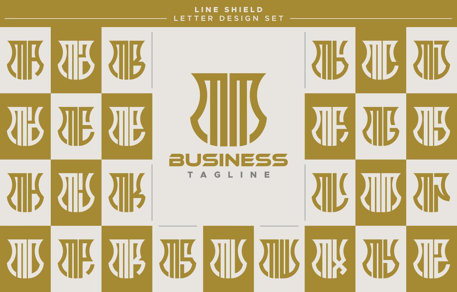 Modern line security shield letter M MM logo design set vector