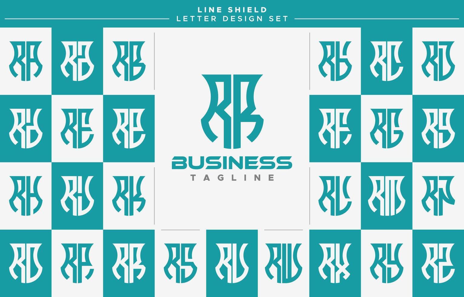 Set of geometric line security shield letter R RR logo design vector