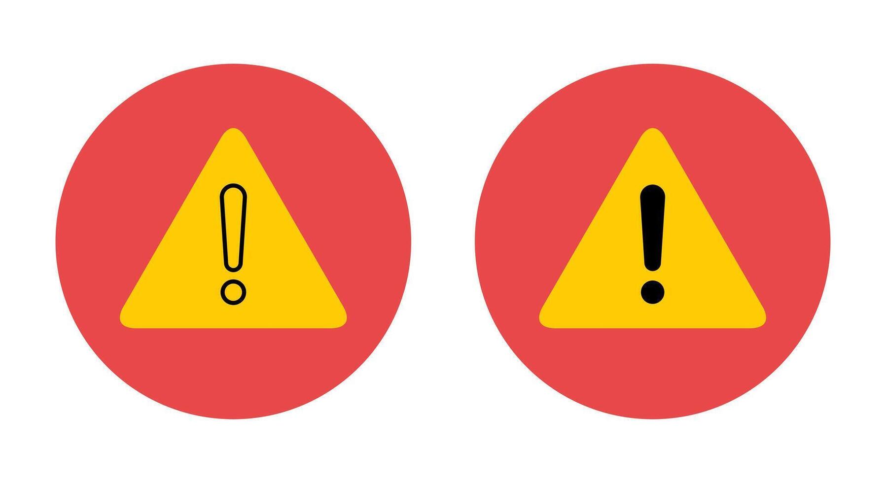Alert warning icon vector on red circle. Exclamation mark sign on