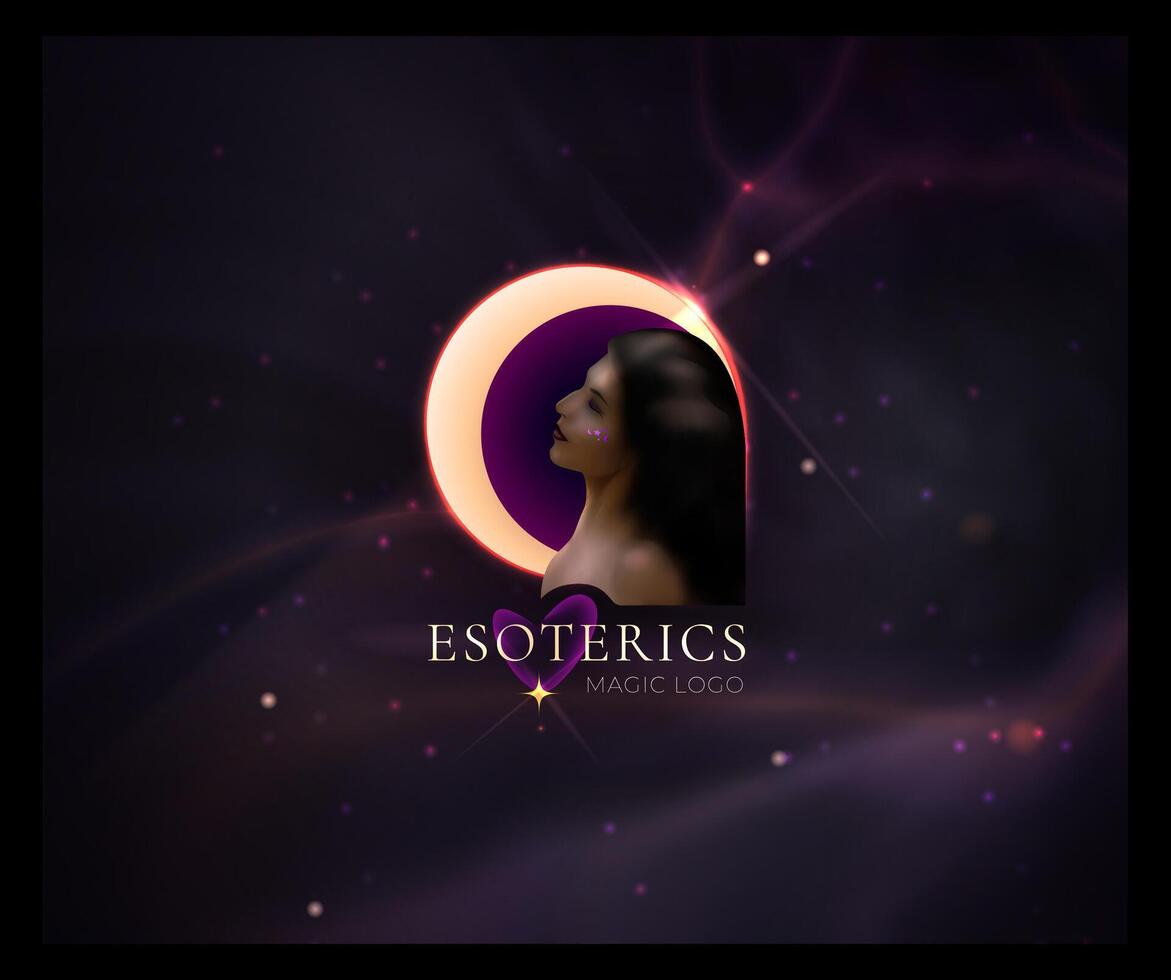 esotérico magia logo. ilustración de un hermosa mujer cerrado con ojos y el Luna. vector ilustración de sagrado logo en espacio antecedentes. diseño elemento.