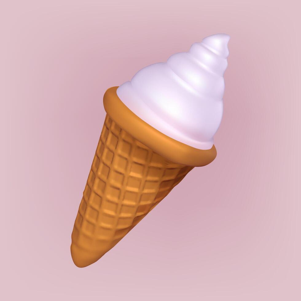 hielo crema en un gofre cono . realista 3d símbolo diseño. vector ilustración en un ligero antecedentes. eps 10