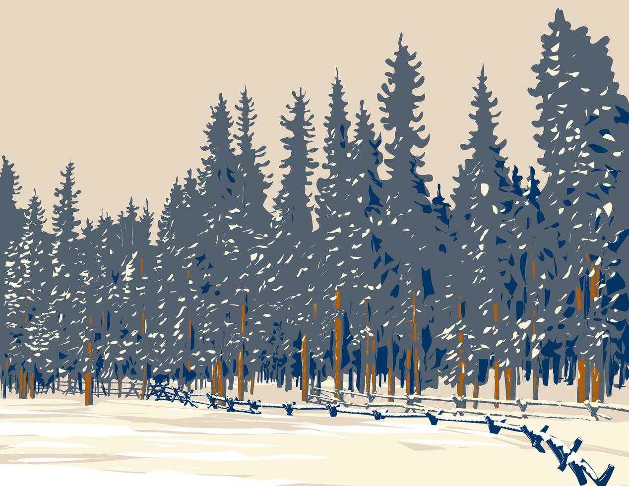 invierno bosque de subalpino abeto y ágil pino en eco lago Colorado wpa póster Arte vector