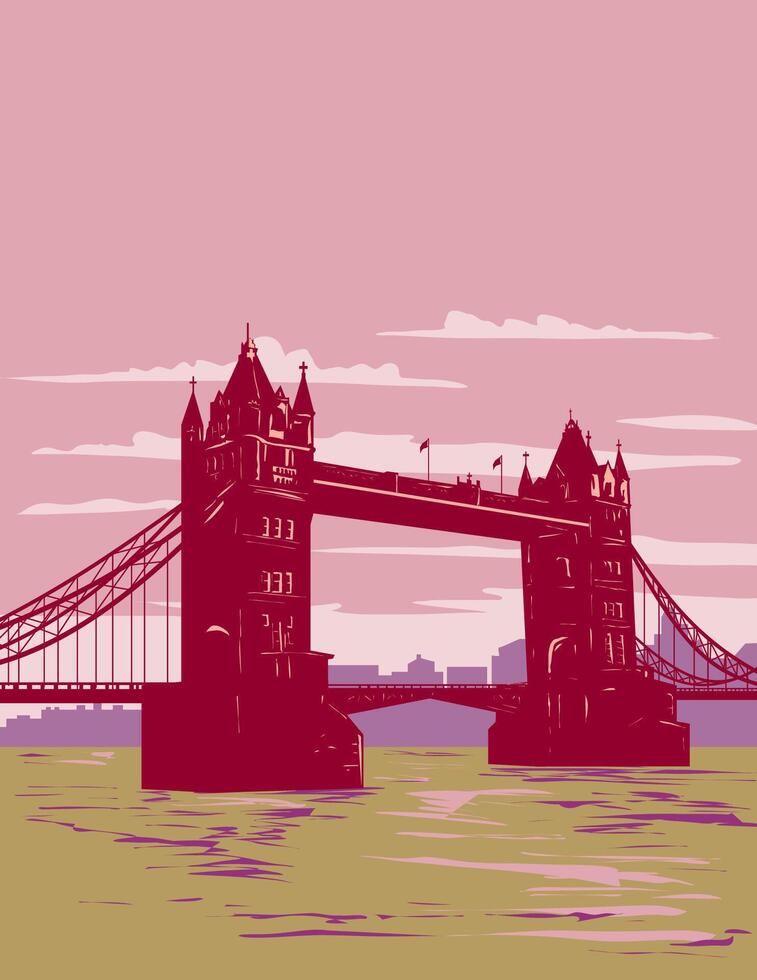 Tower Bridge on the River Thames in London England UK WPA Poster Art vector