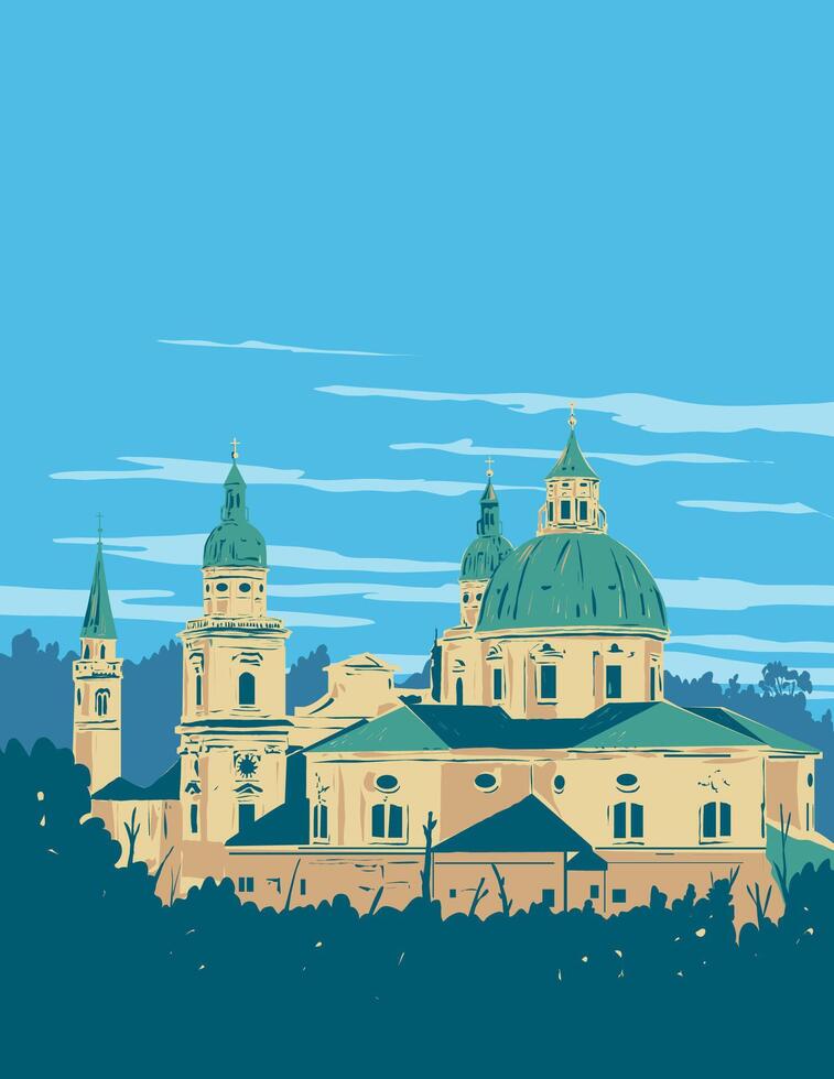 Cathedral of Saints Rupert and Vergilius in Salzburg Austria WPA Poster Art vector