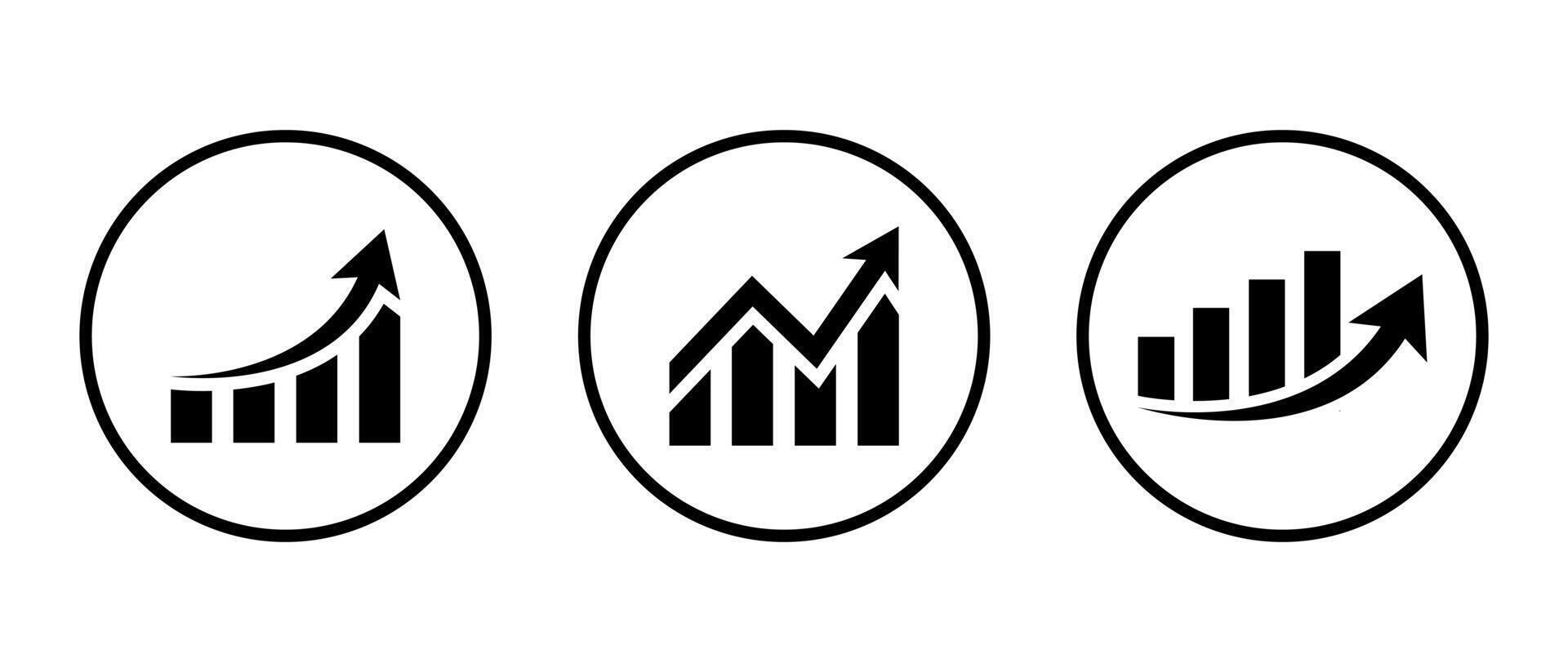 Growing bar chart icon vector on circle line. Profit growth sign symbol