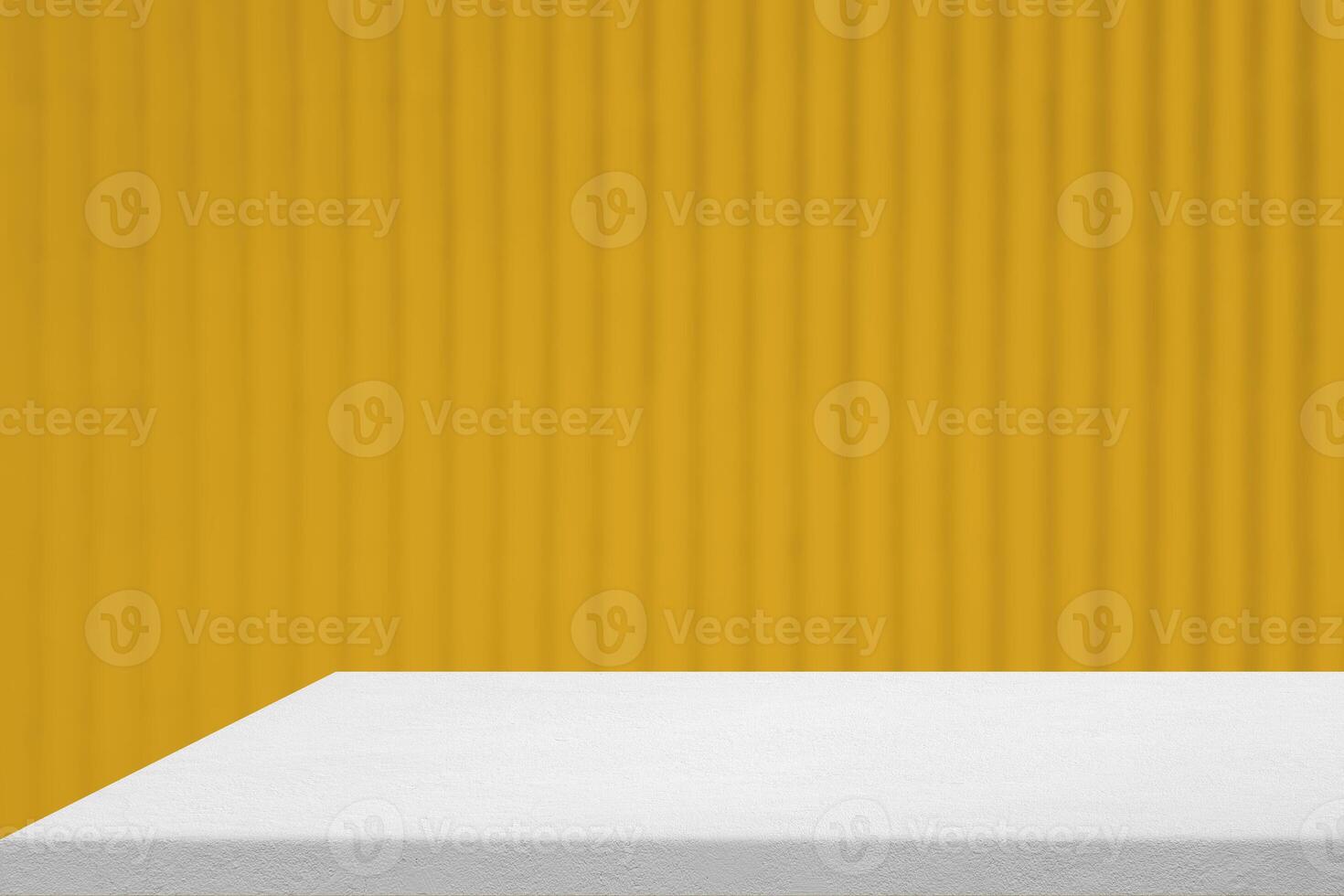 Minimal White Stucco Table Corner Fortuna Gold Vertical Wall Background, Suitable for Product Presentation Backdrop, Display, and Mock up. photo