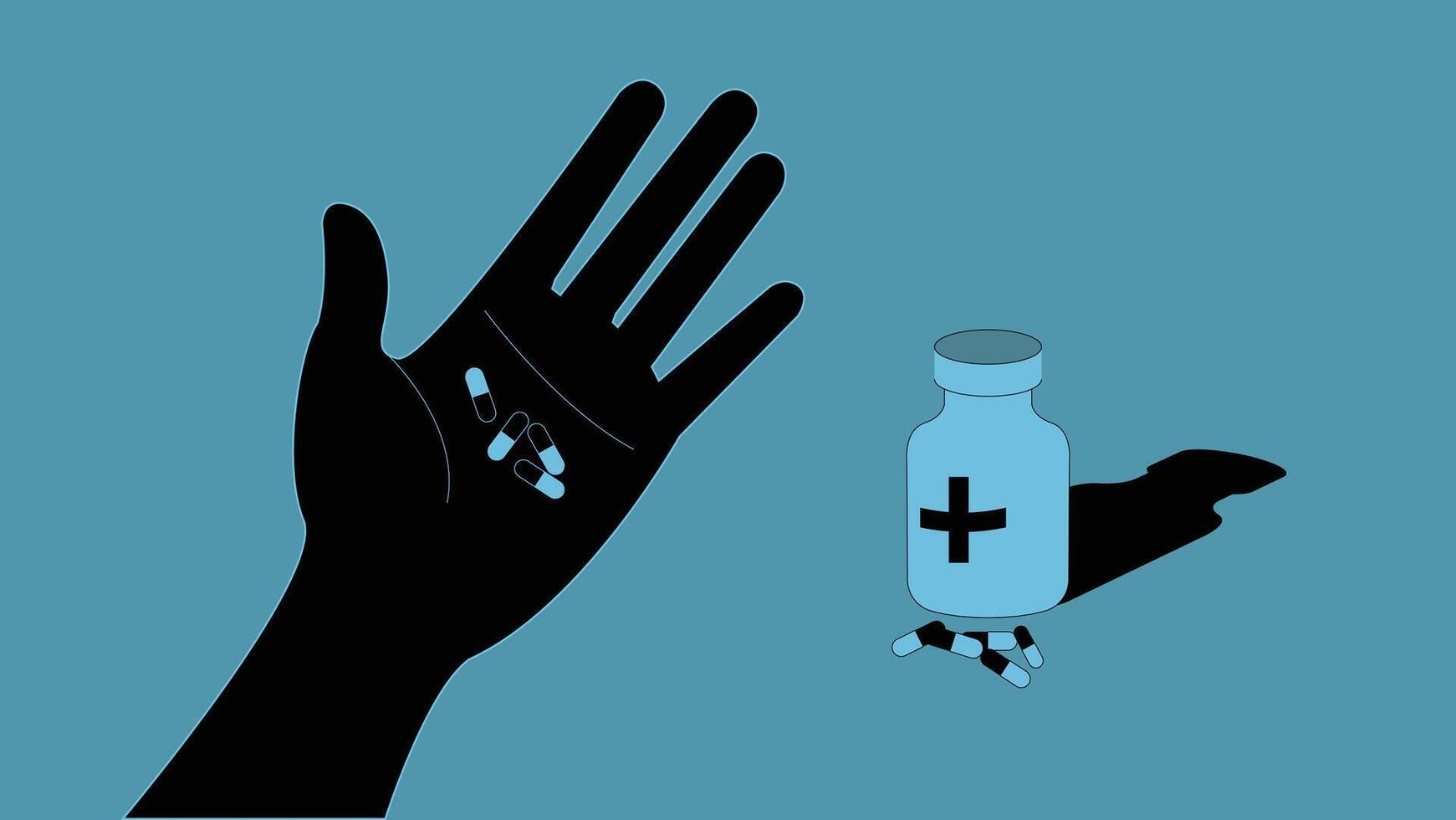 hand holding medicine minimalist illustration vector