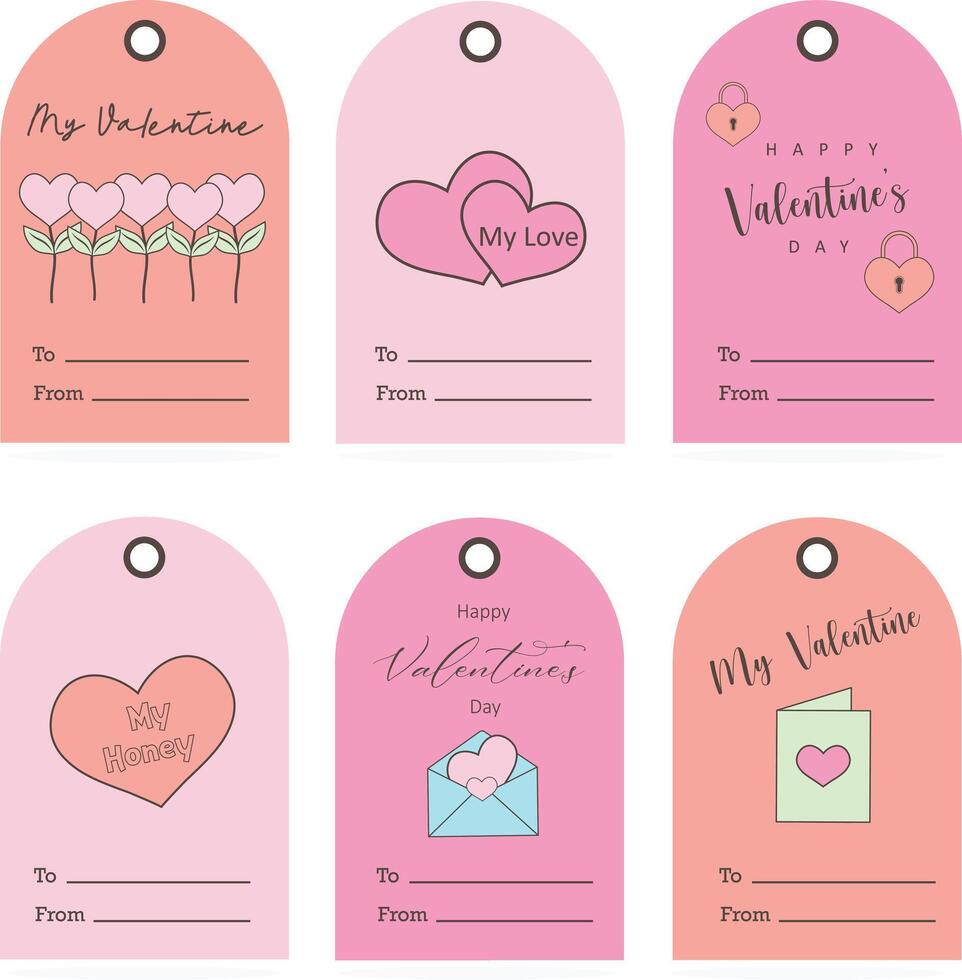Set of Valentines day gift tag. vector