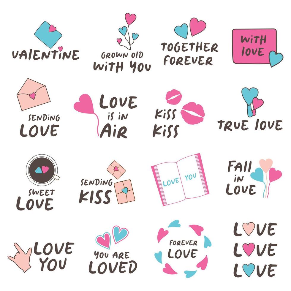 Set of Valentine's day stickers, badge and more. vector