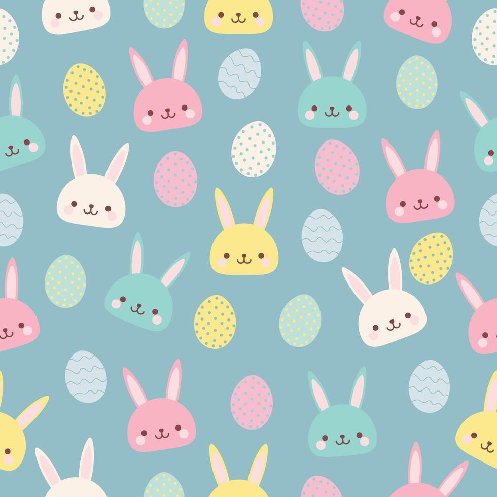 spring easter bunny rabbits eggs cute pastel color seamless pattern or background vector illustration