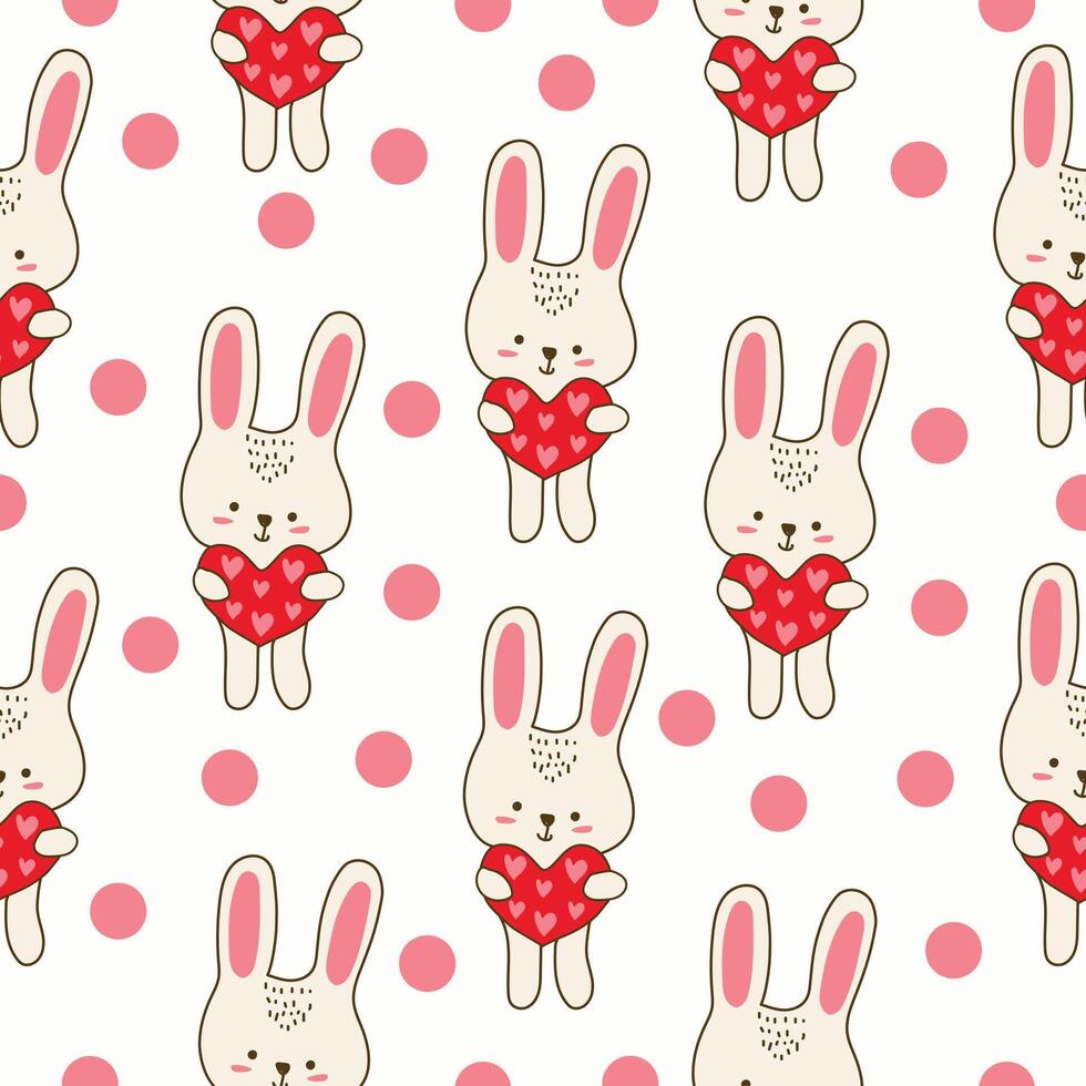 cute cartoon valentine woodland animals cupid angle love heart pink red seamless pattern textile background vector illustration