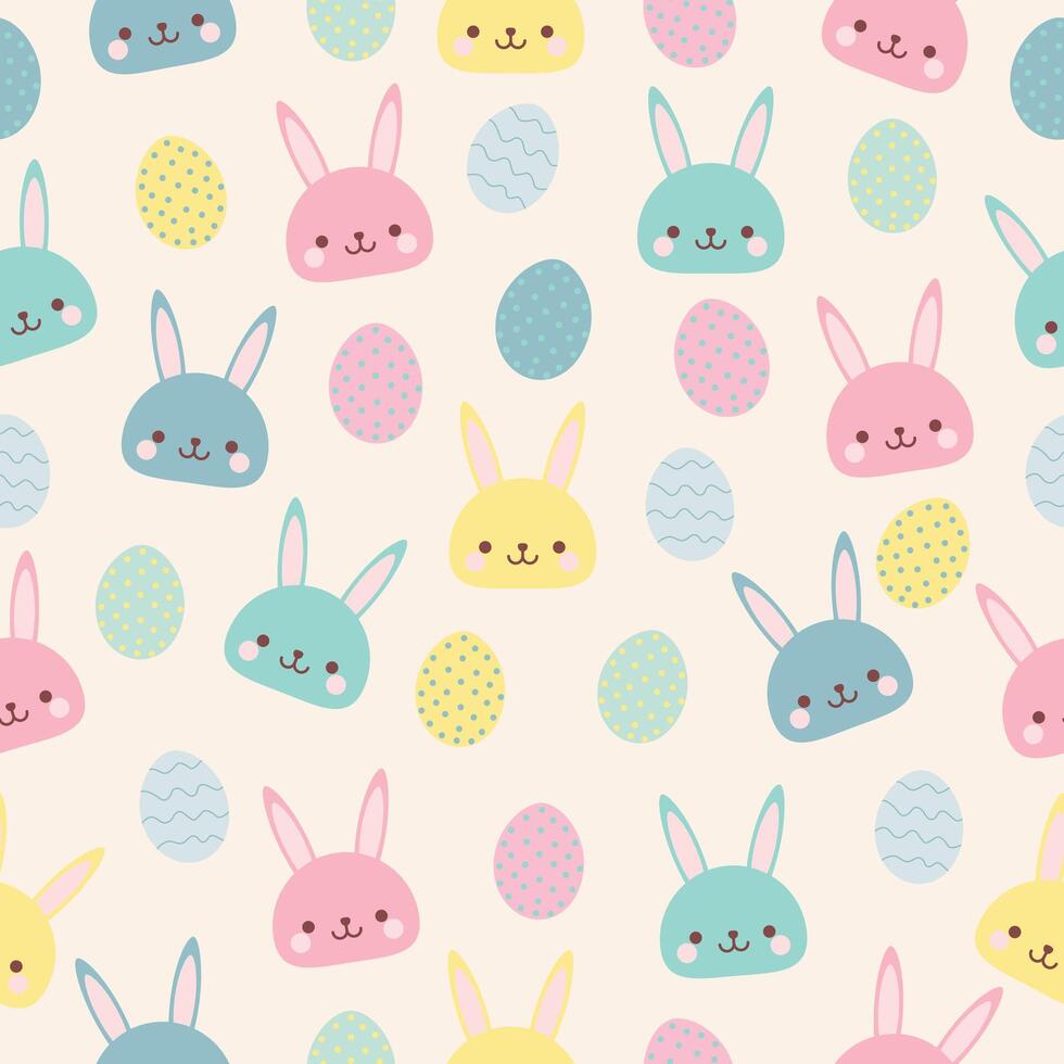 spring easter bunny rabbits eggs cute pastel color seamless pattern or background vector illustration