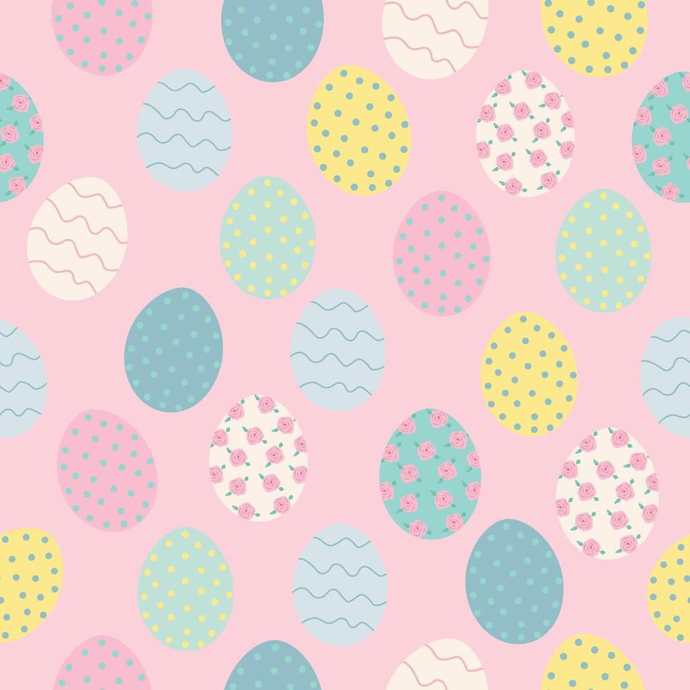 spring easter bunny rabbits eggs cute pastel color seamless pattern or background vector illustration