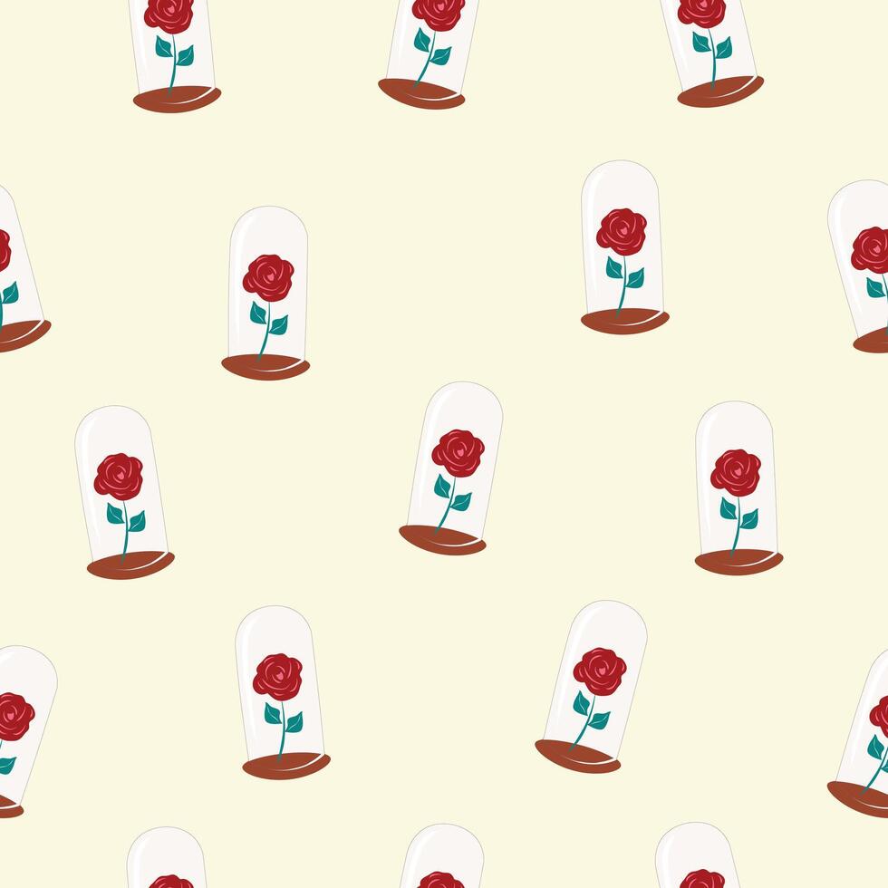 cute red rose in glass globes seamless pattern vector illustration