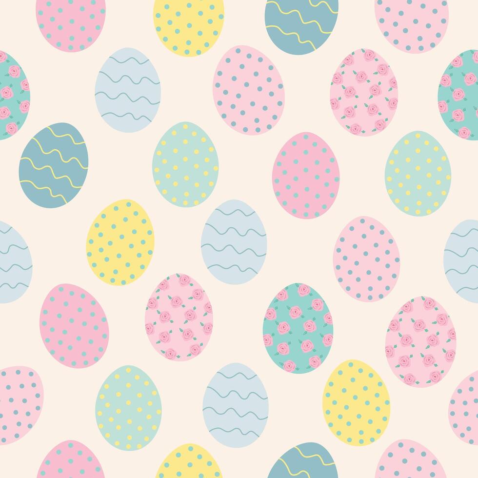 spring easter bunny rabbits eggs cute pastel color seamless pattern or background vector illustration