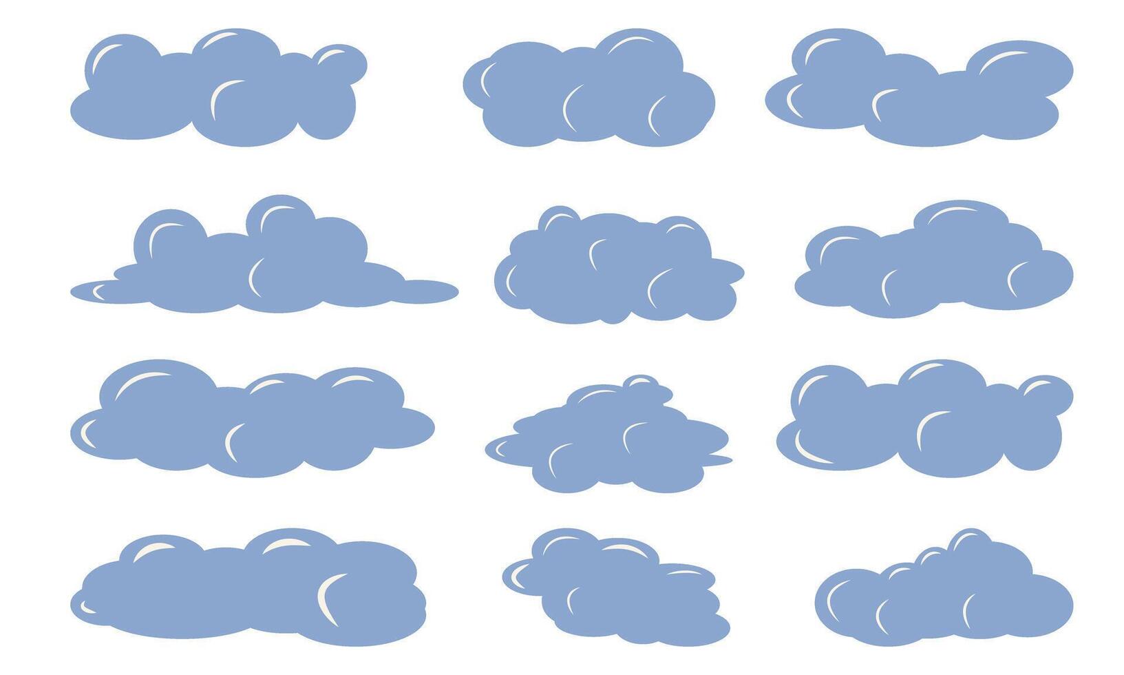 Set of clouds of different shapes with highlights vector