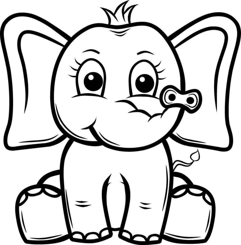 line art of elephant cartoon isolated vector