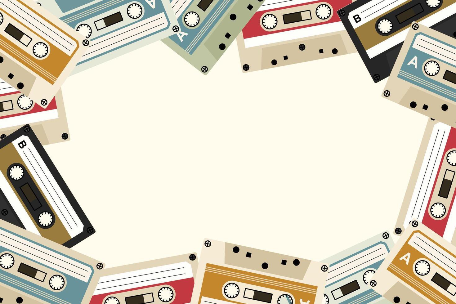 Square colorful retro cassette tape decoration element for social media post vector