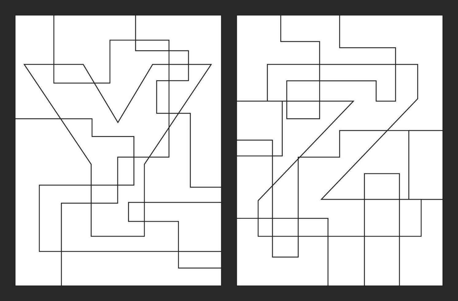 letra y y z geométrico formas vector para niños colorante libro