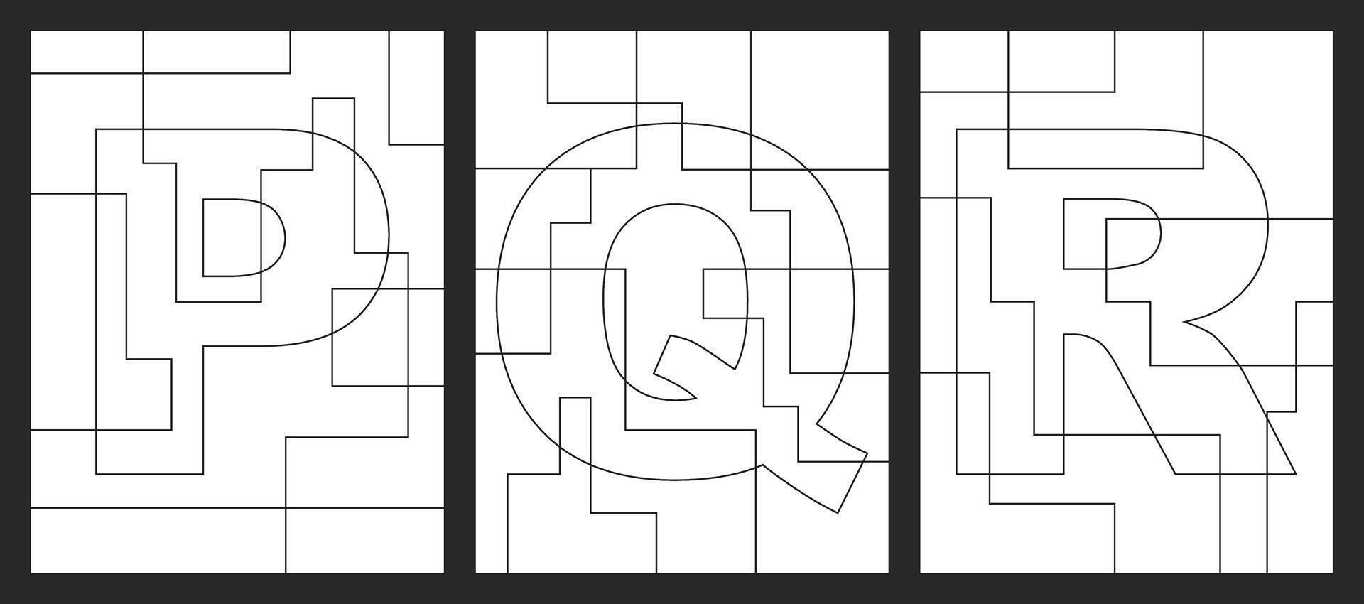 Letter P, Q and R geometric shapes vector for children coloring book