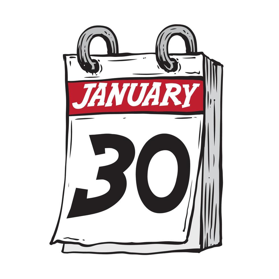 Simple hand drawn daily calendar for February line art vector illustration date 30, January 30th