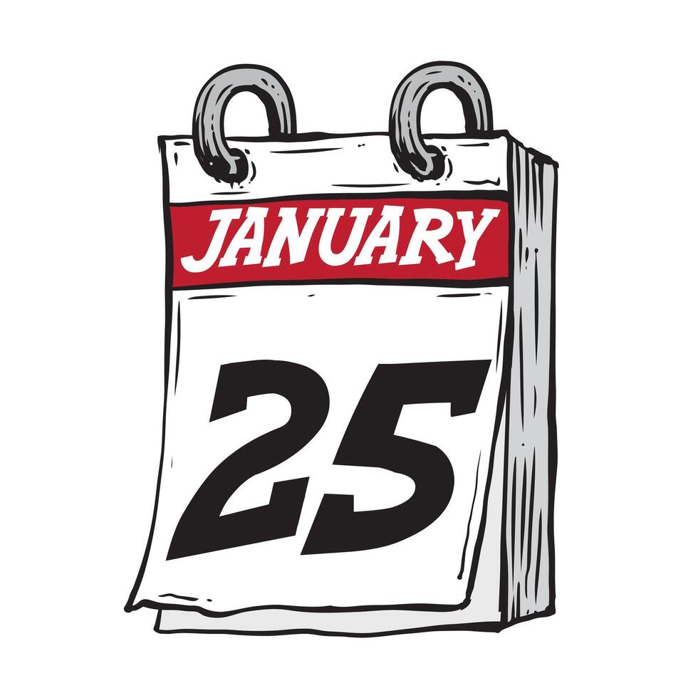 Simple hand drawn daily calendar for February line art vector illustration date 25, January 25th