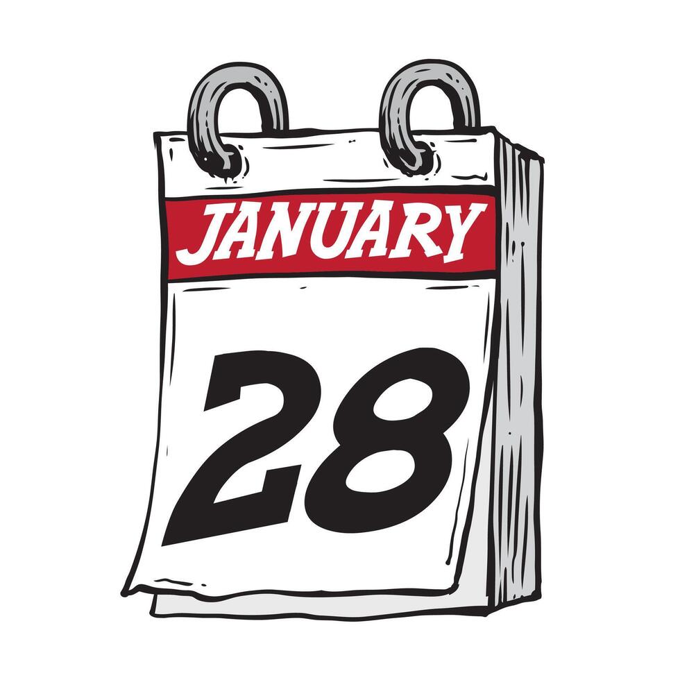 Simple hand drawn daily calendar for February line art vector illustration date 28, January 28th