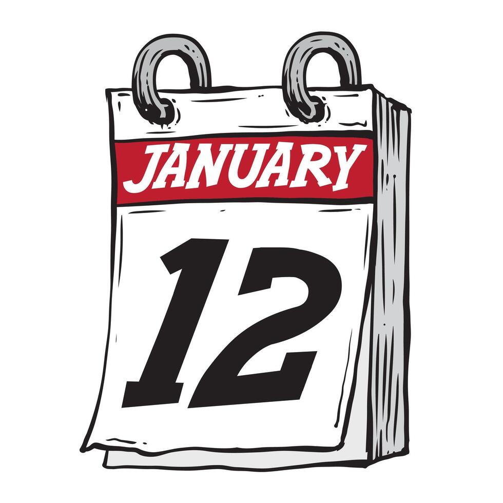 Simple hand drawn daily calendar for February line art vector illustration date 12, January 12th