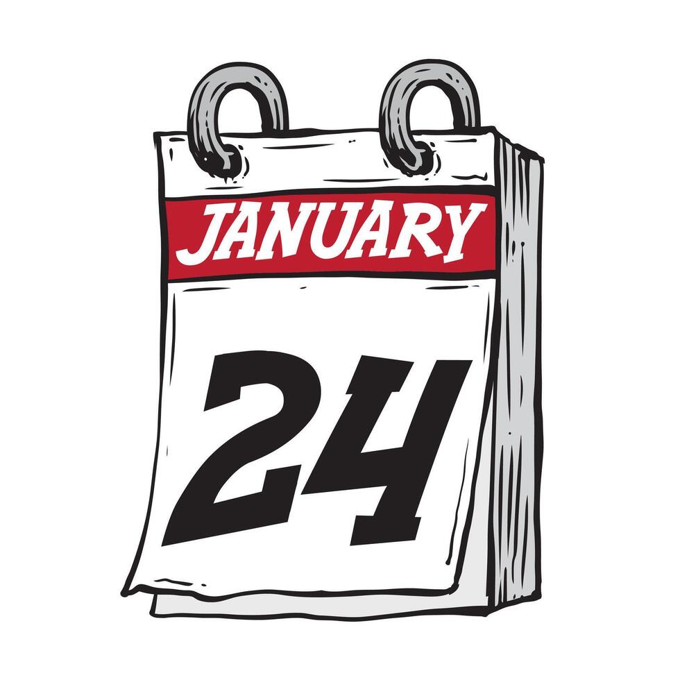 Simple hand drawn daily calendar for February line art vector illustration date 24, January 24th