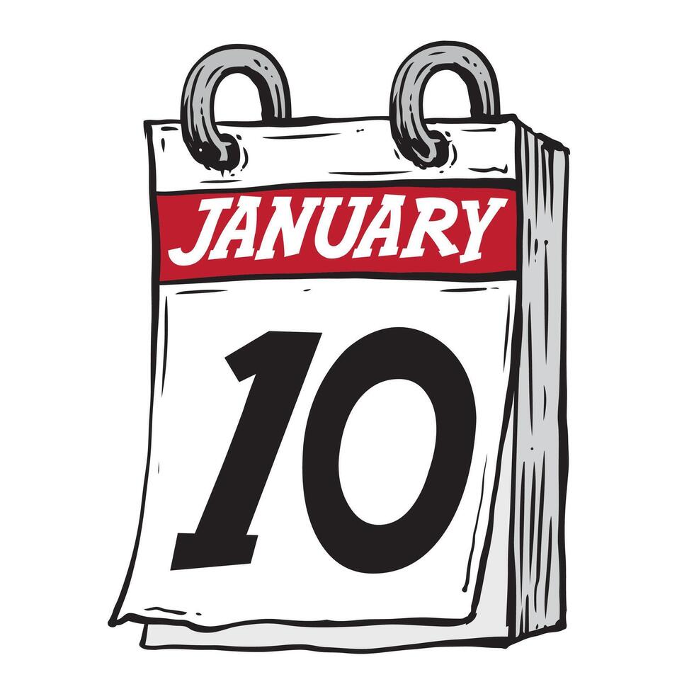 Simple hand drawn daily calendar for February line art vector illustration date 10, January 10th