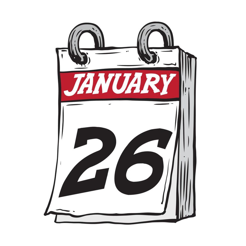 Simple hand drawn daily calendar for February line art vector illustration date 26, January 26th