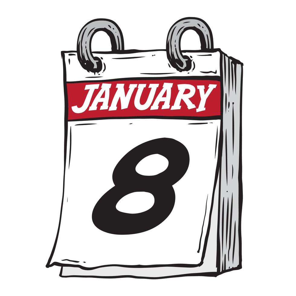 Simple hand drawn daily calendar for February line art vector illustration date 8, January 8th