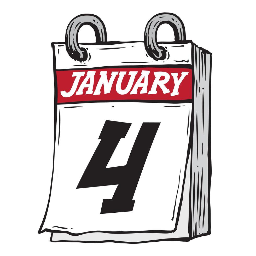 Simple hand drawn daily calendar for February line art vector illustration date 4, January 4th