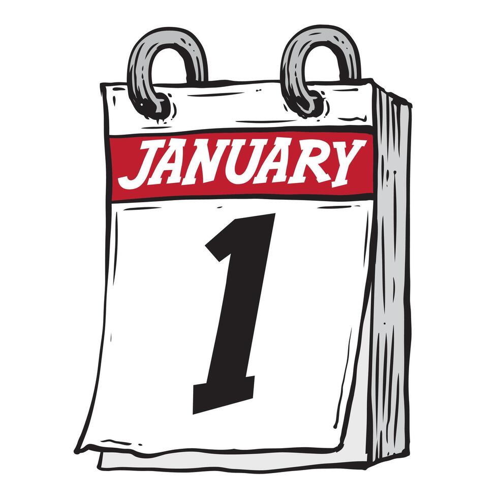 Simple hand drawn daily calendar for February line art vector illustration date 1, January 1st